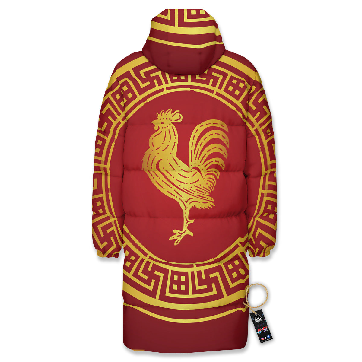 Chinese New Year Rooster Print Long Down Jacket