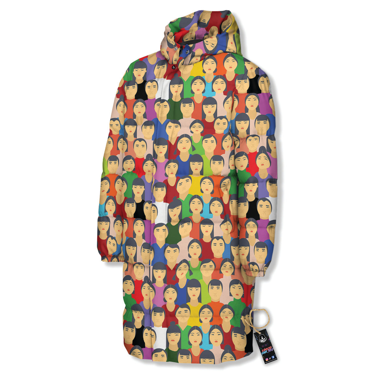 Chinese People Colorful Print Pattern Long Down Jacket