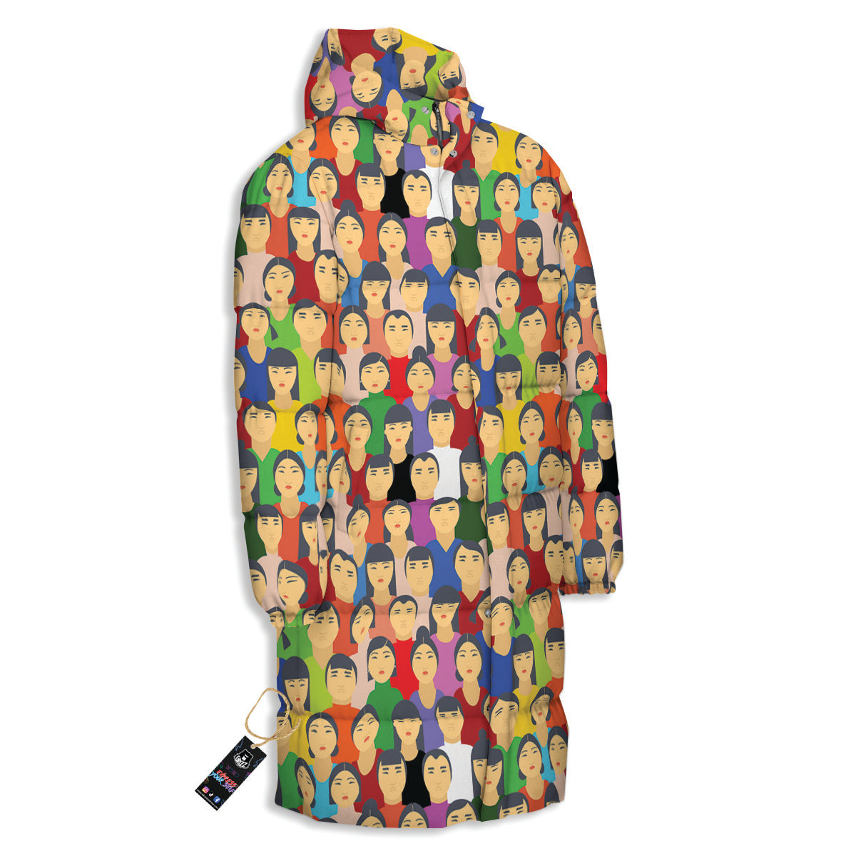 Chinese People Colorful Print Pattern Long Down Jacket