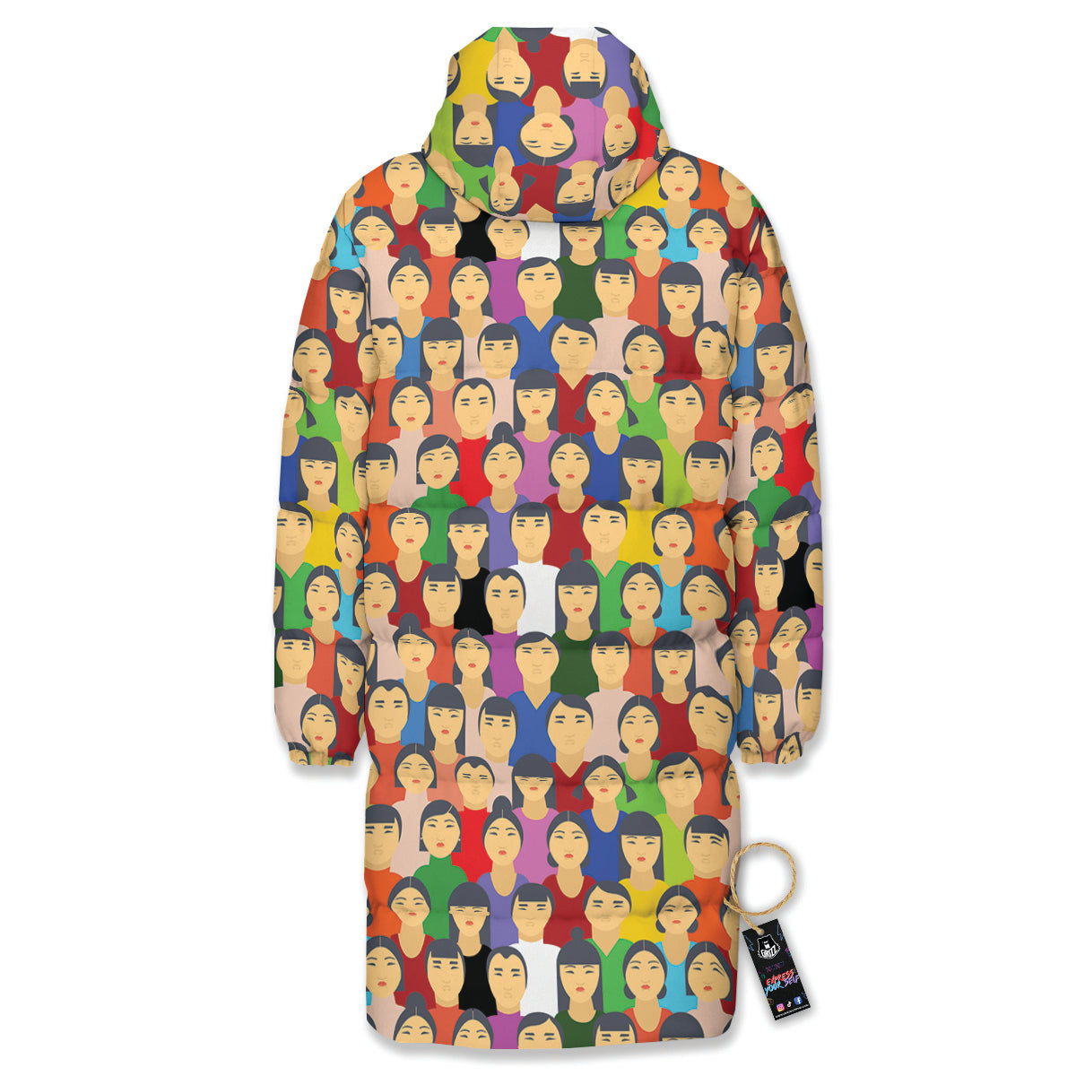 Chinese People Colorful Print Pattern Long Down Jacket