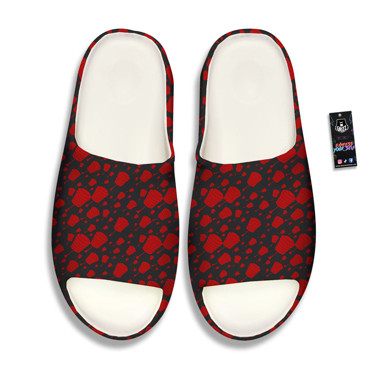 Chinese Red And Black Print Pattern Sandals-grizzshop