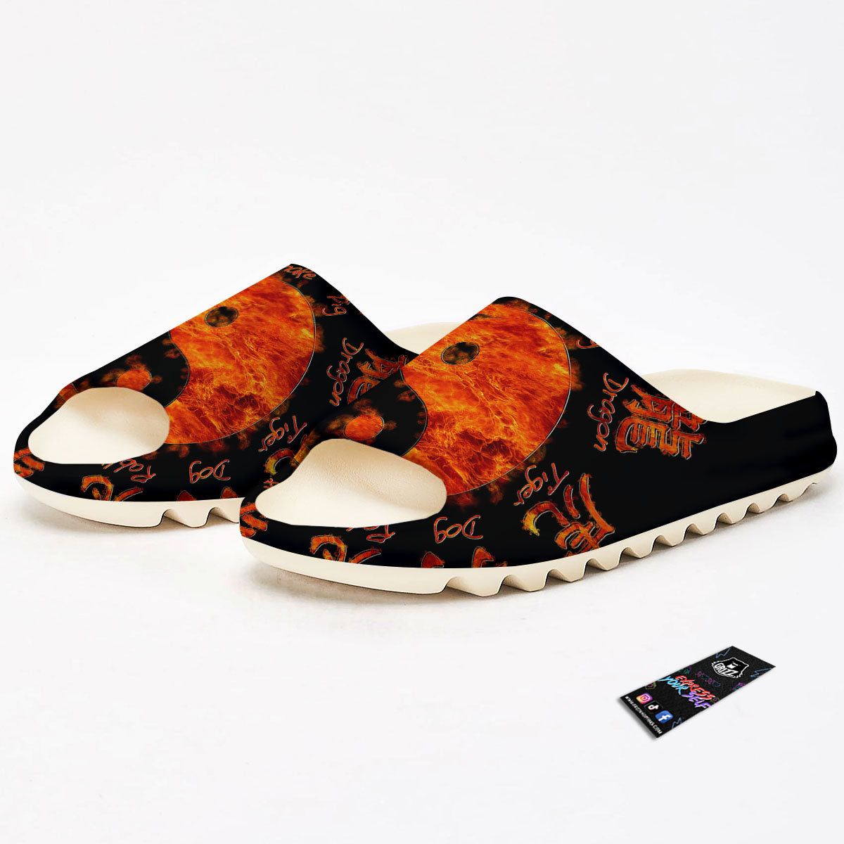 Chinese Zodiac Fire Yin Yang Print Sandals-grizzshop