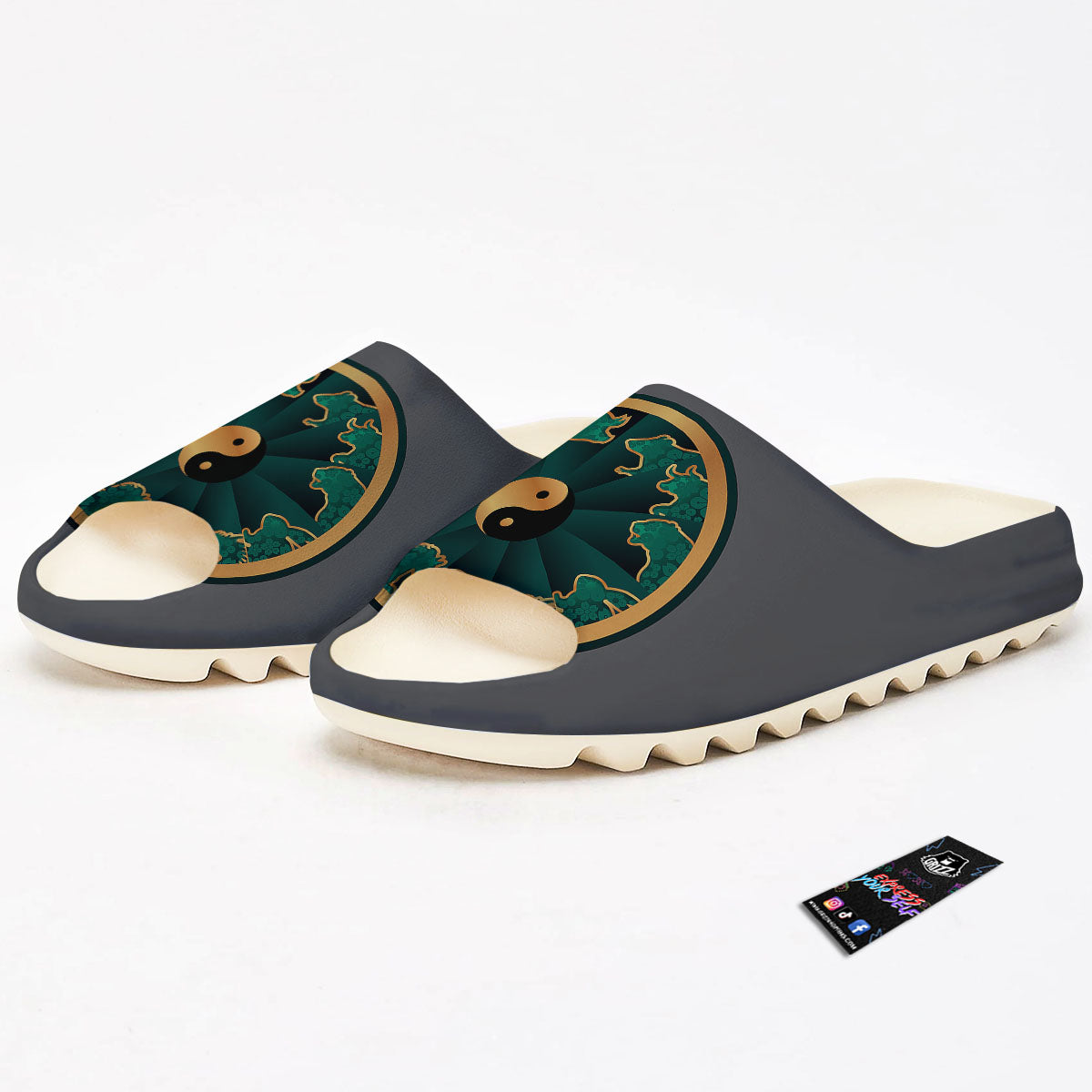 Chinese Zodiac Gold And Green Print Sandals-grizzshop