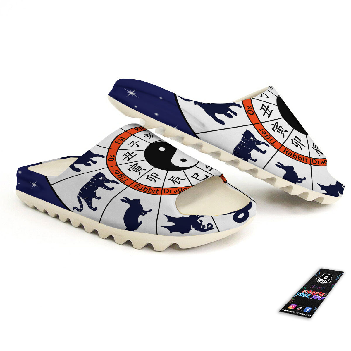 Chinese Zodiac Signs Yin Yang Print Sandals-grizzshop