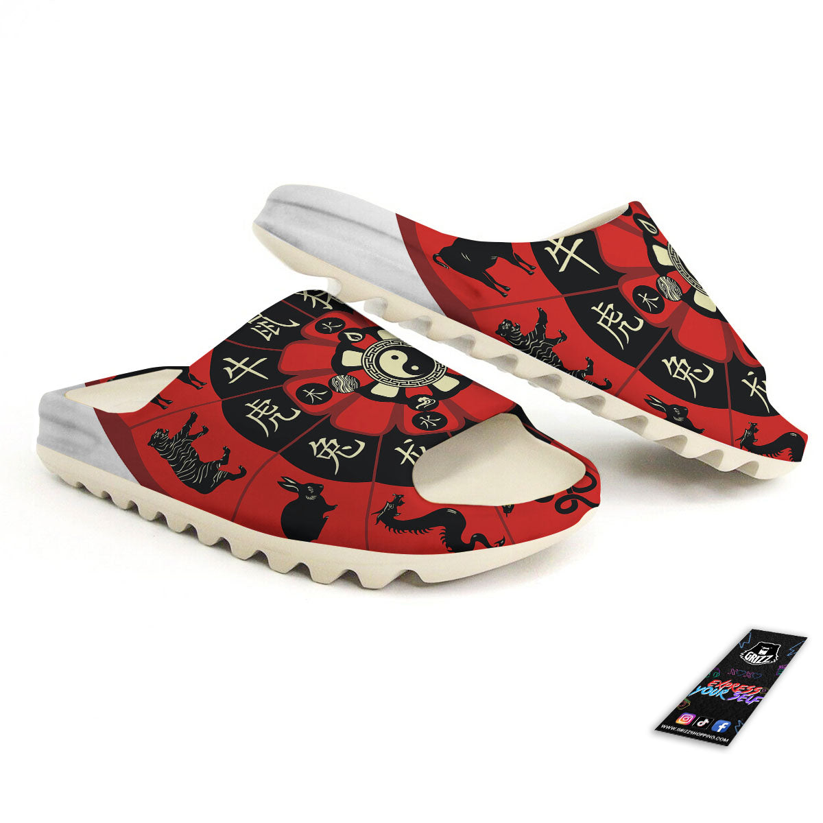 Chinese Zodiac Wheel Yin Yang Print Sandals-grizzshop