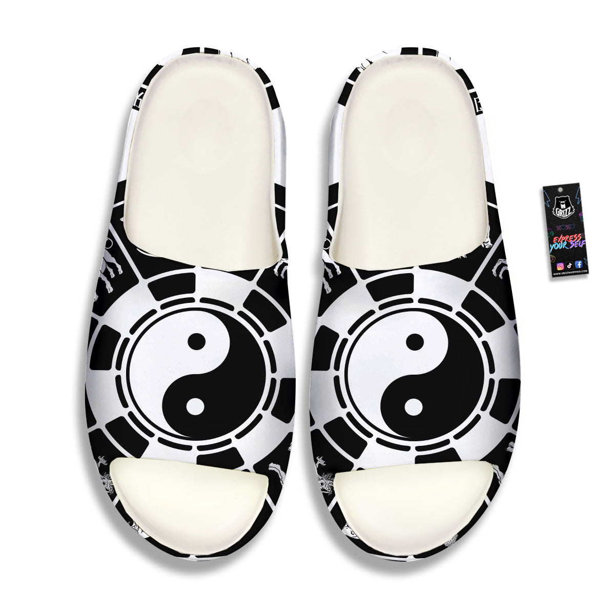 Chinese Zodiac White And Black Print Sandals-grizzshop