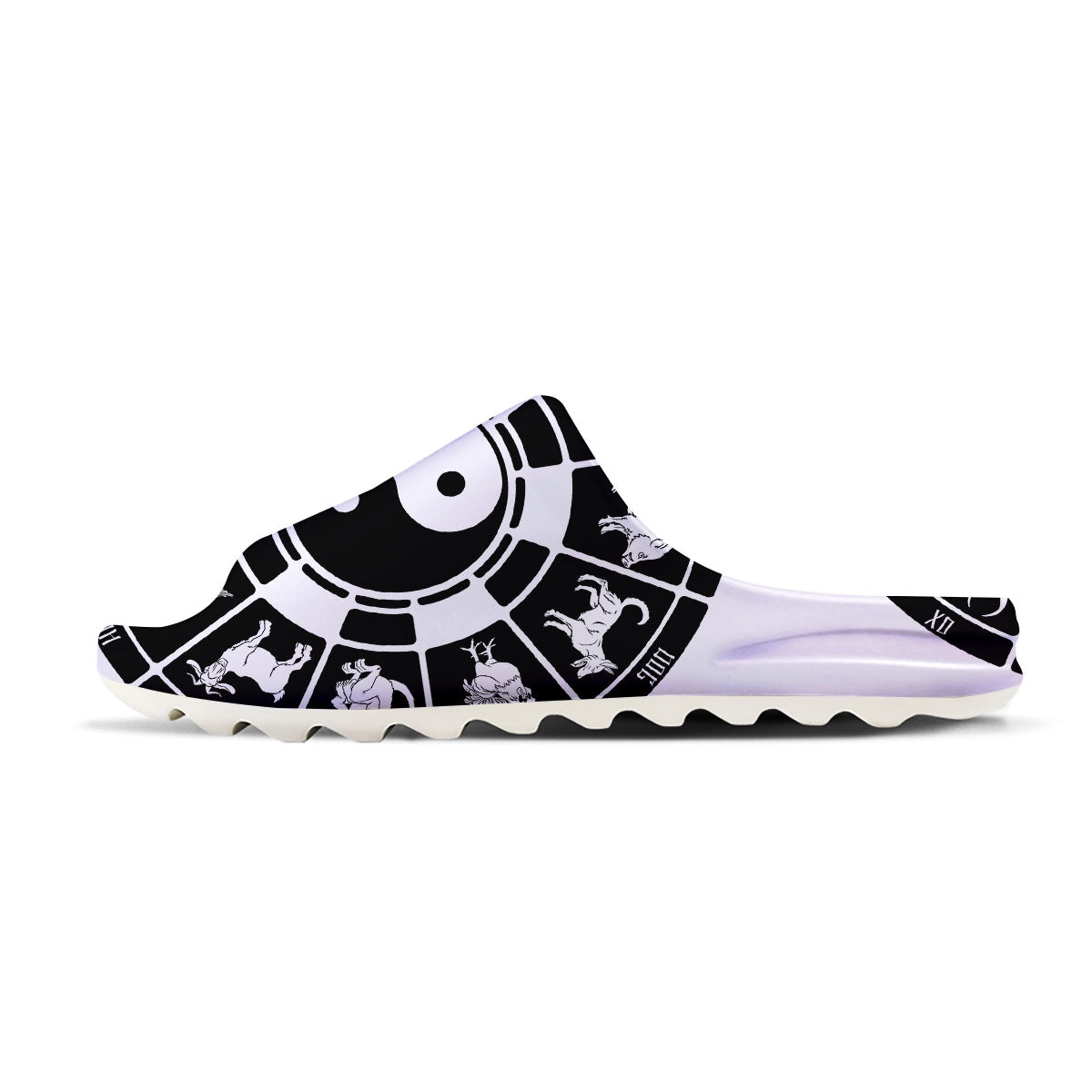 Chinese Zodiac White And Black Print Sandals-grizzshop
