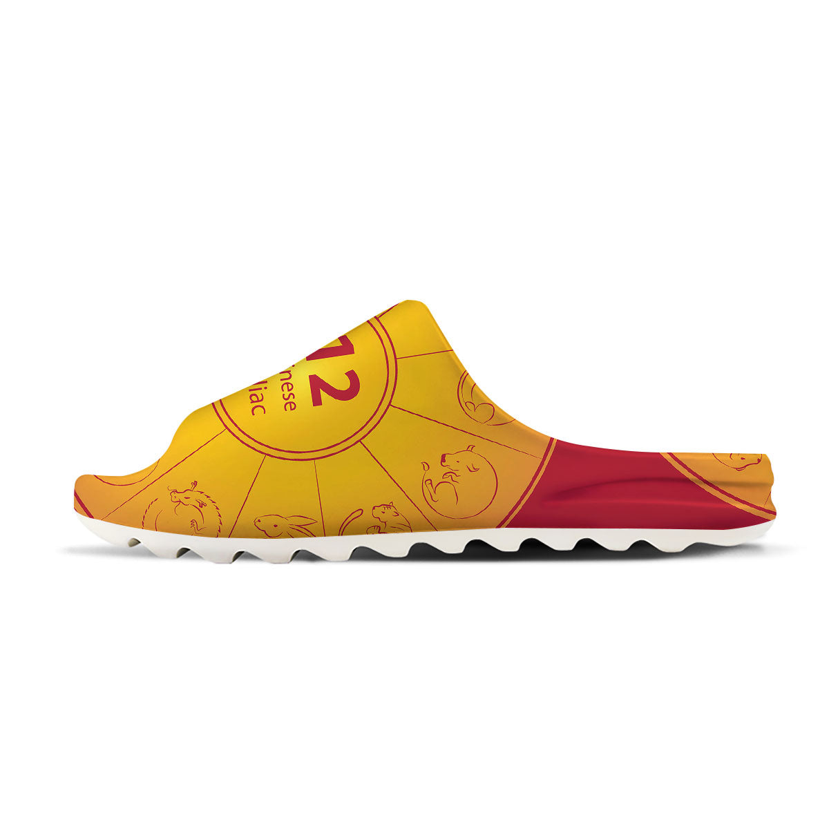 Chinese Zodiac Yellow And Red Print Sandals-grizzshop