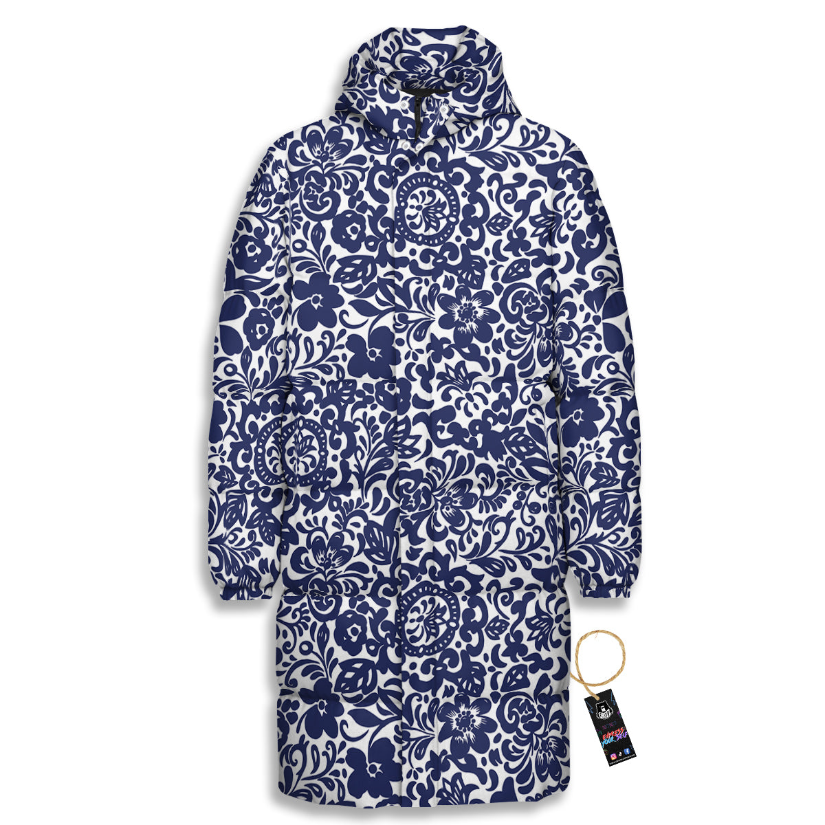 Chintz Floral Print Pattern Long Down Jacket-grizzshop