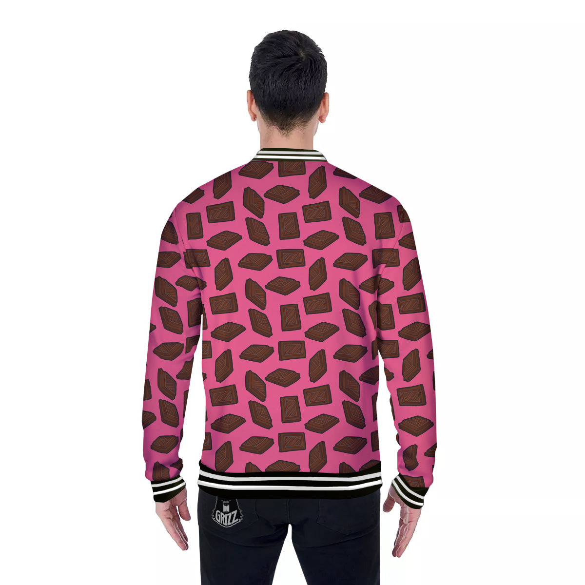 Chocolate And Pink Print Pattern Baseball Jacket-grizzshop