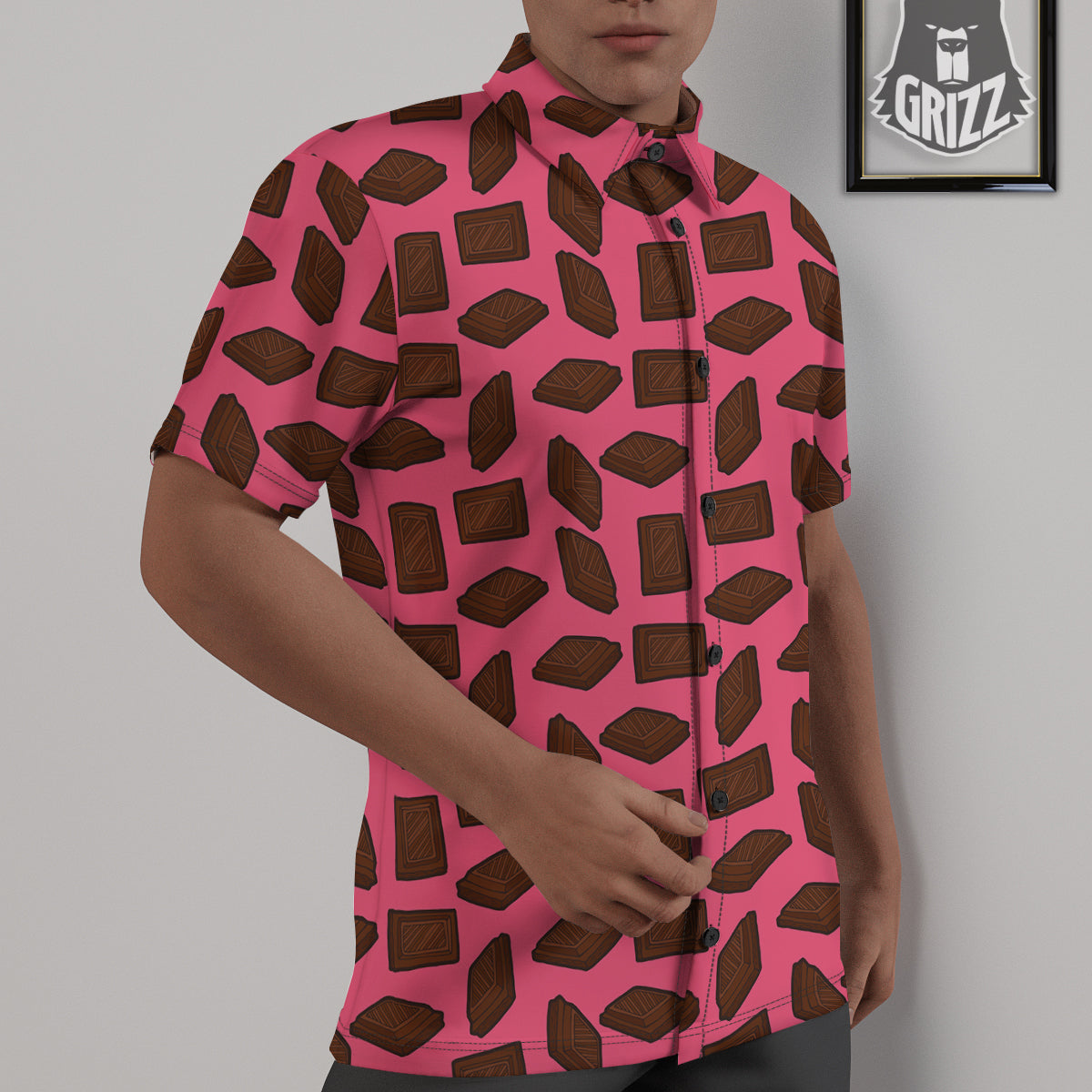 Chocolate And Pink Print Pattern Untucked Shirts-grizzshop