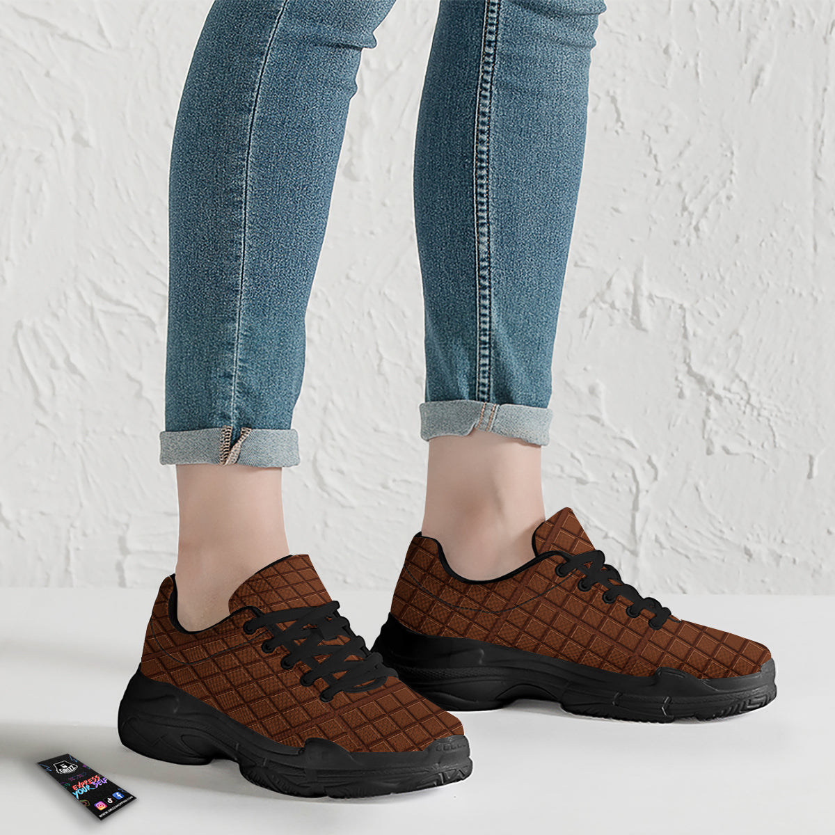 Chocolate Bar Brown Print Pattern Black Chunky Shoes-grizzshop