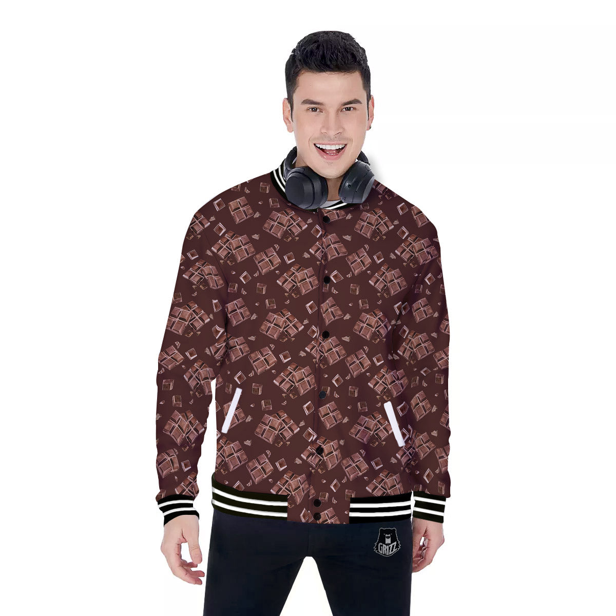 Chocolate Bar Print Pattern Baseball Jacket-grizzshop