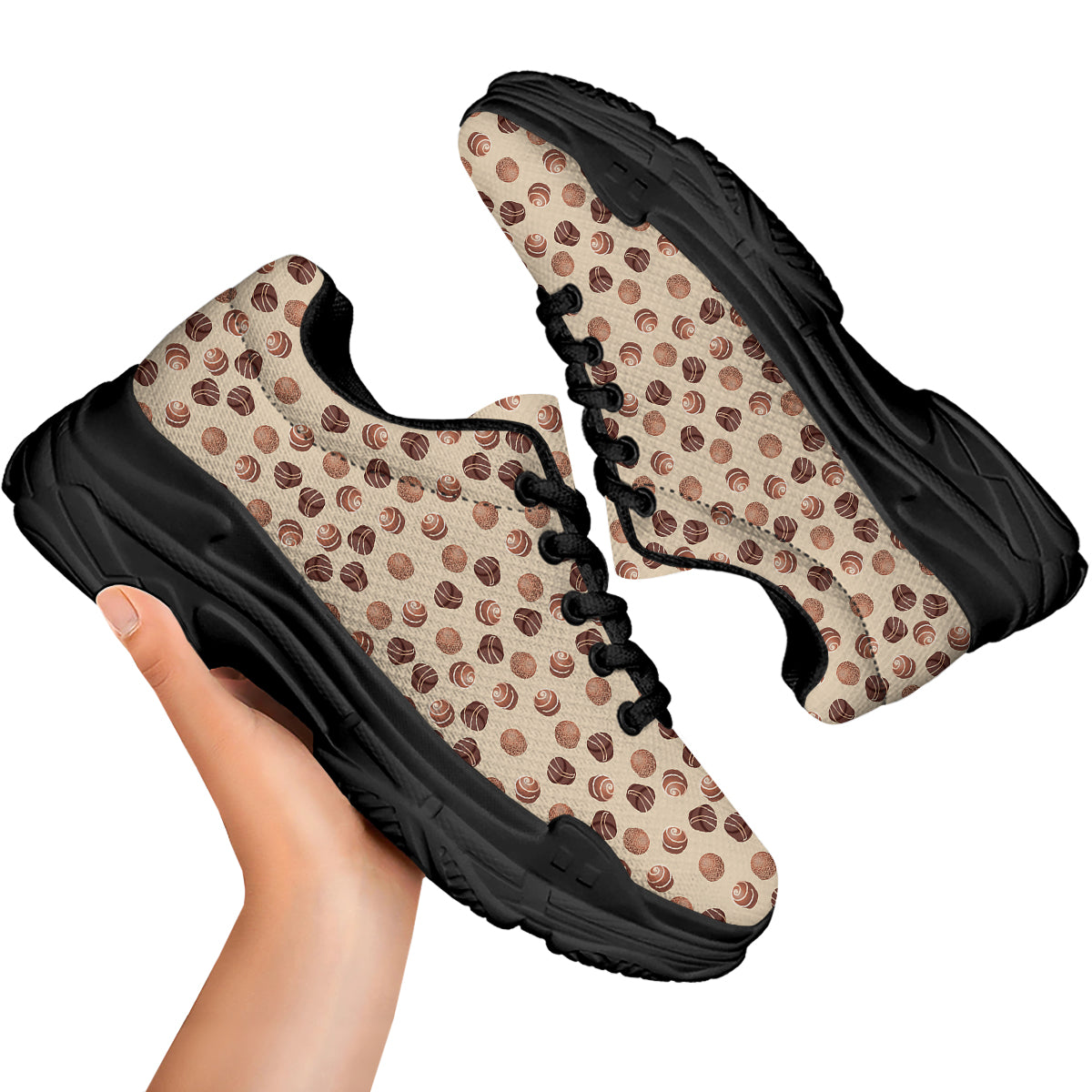 Chocolate Candy Print Pattern Black Chunky Shoes-grizzshop