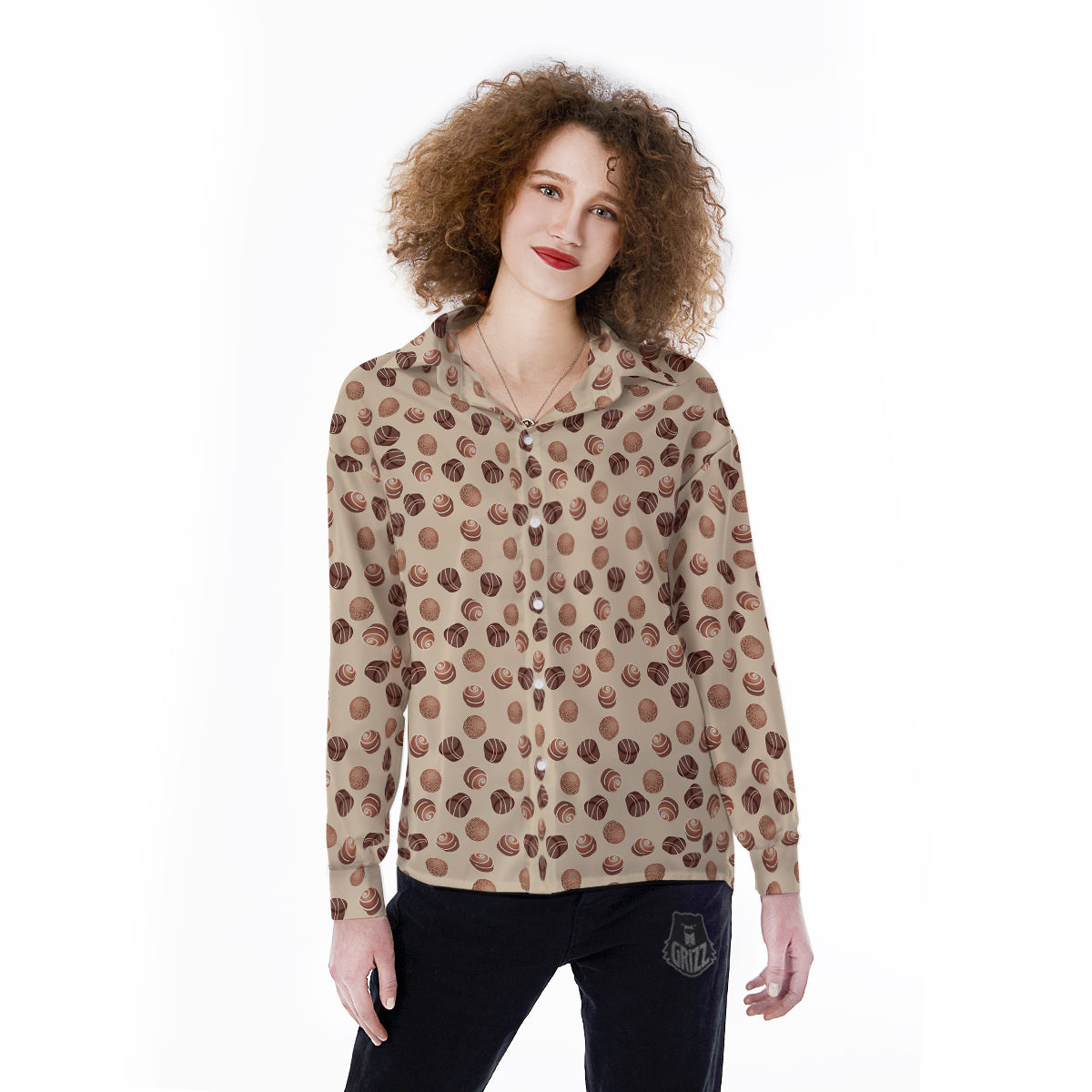 Chocolate Candy Print Pattern Women's Long Sleeve Shirts-grizzshop