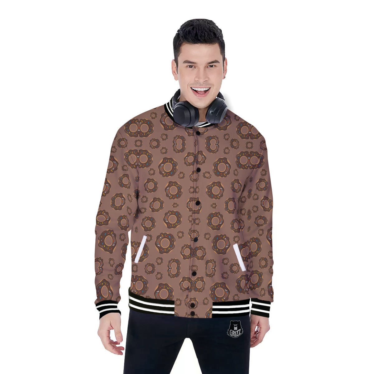 Chocolate Donuts Print Pattern Baseball Jacket-grizzshop