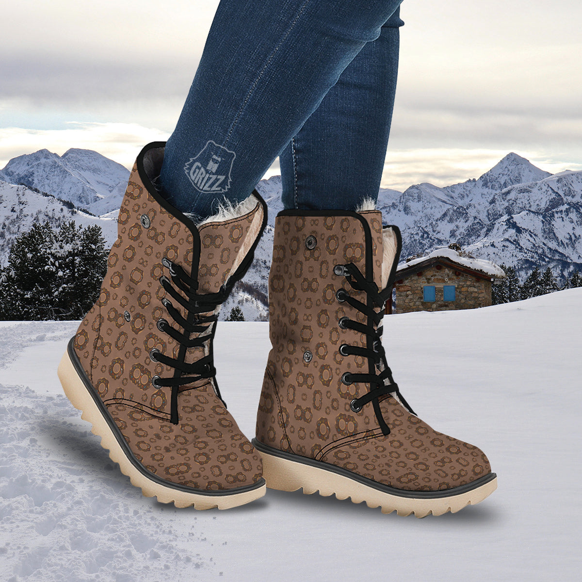 Chocolate Donuts Print Pattern Snow Boots-grizzshop