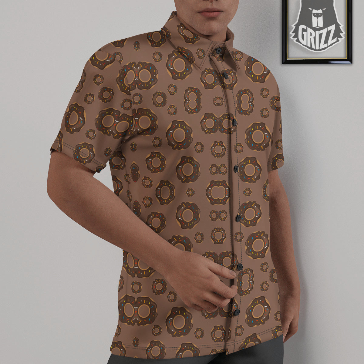 Chocolate Donuts Print Pattern Untucked Shirts-grizzshop
