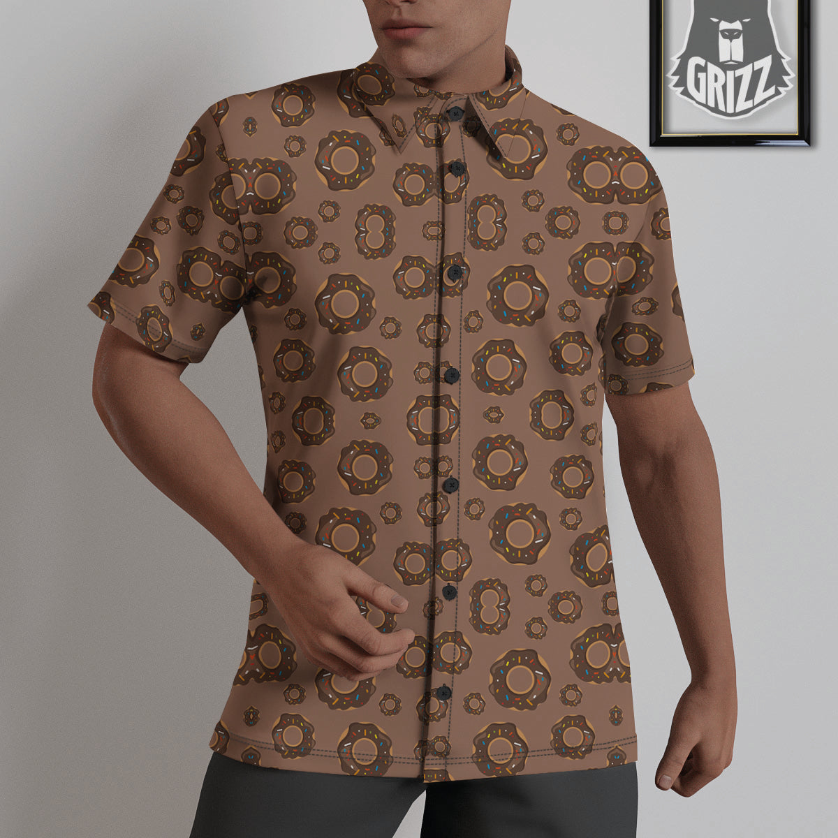 Chocolate Donuts Print Pattern Untucked Shirts-grizzshop