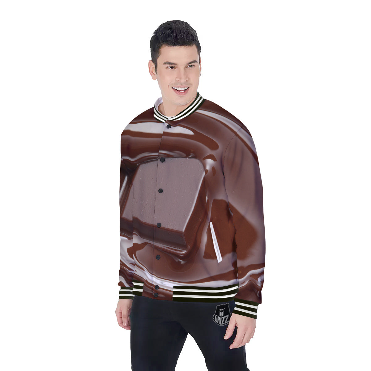 Chocolate Print Baseball Jacket-grizzshop