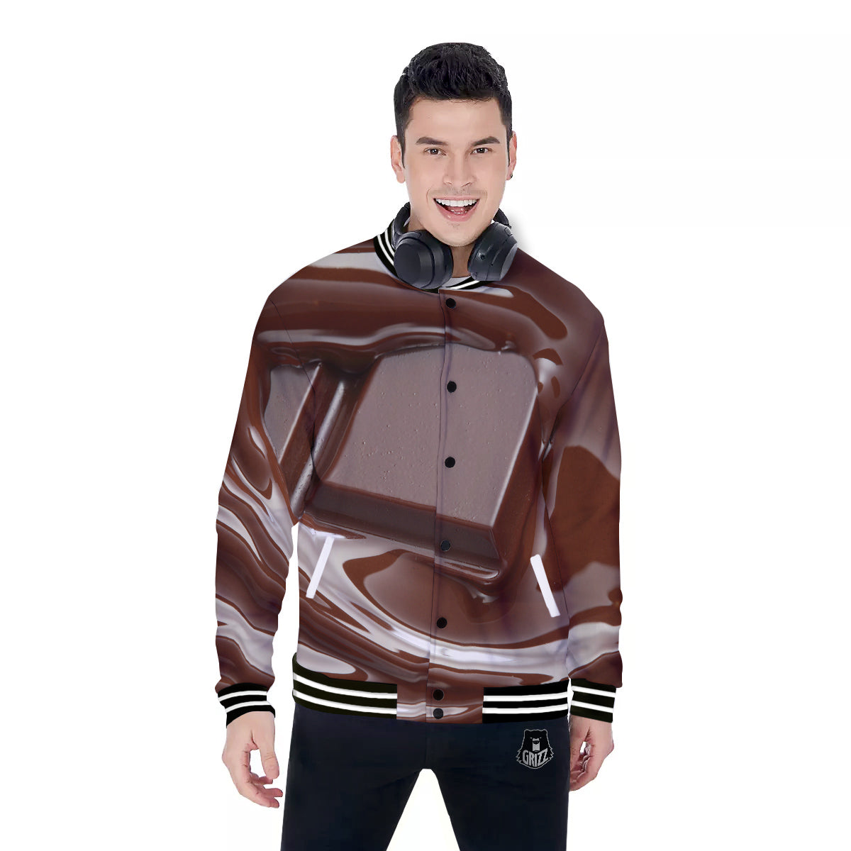 Chocolate Print Baseball Jacket-grizzshop