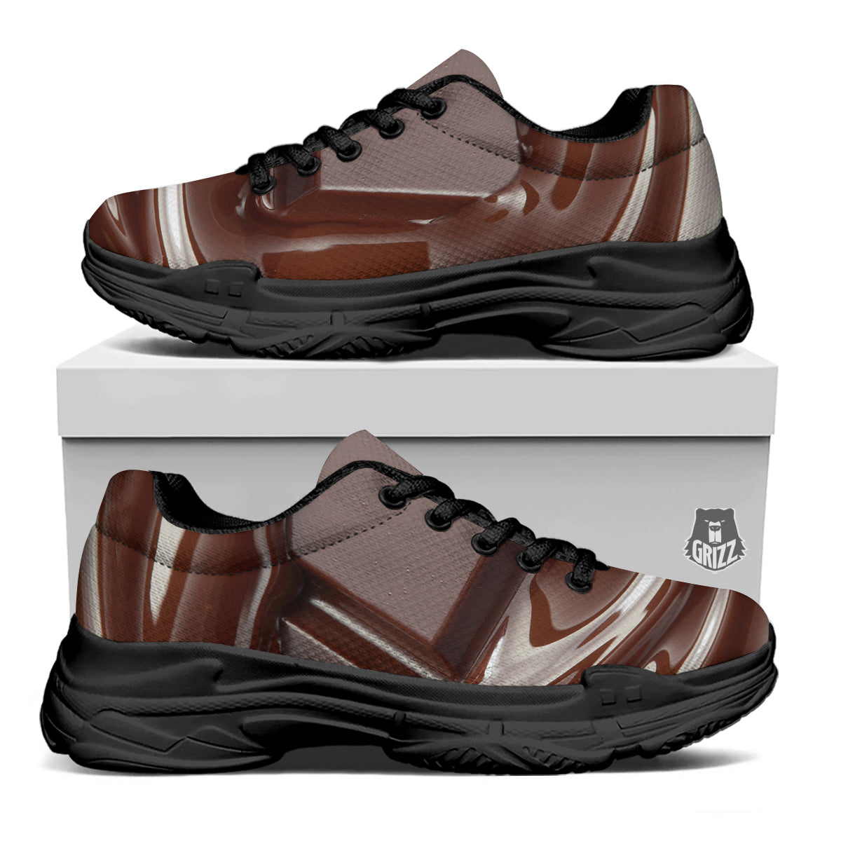 Chocolate Print Black Chunky Shoes-grizzshop