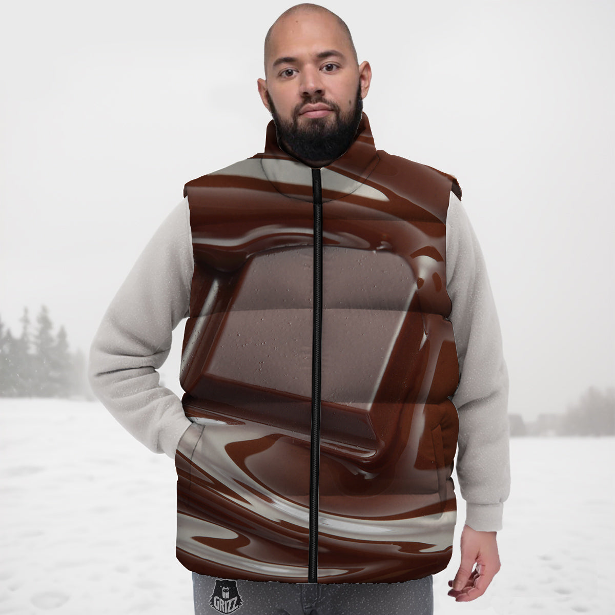 Chocolate Print Down Vest-grizzshop