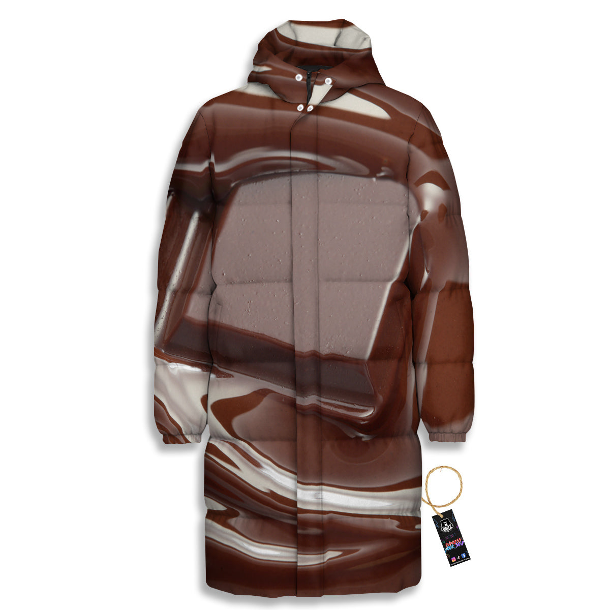 Chocolate Print Long Down Jacket-grizzshop