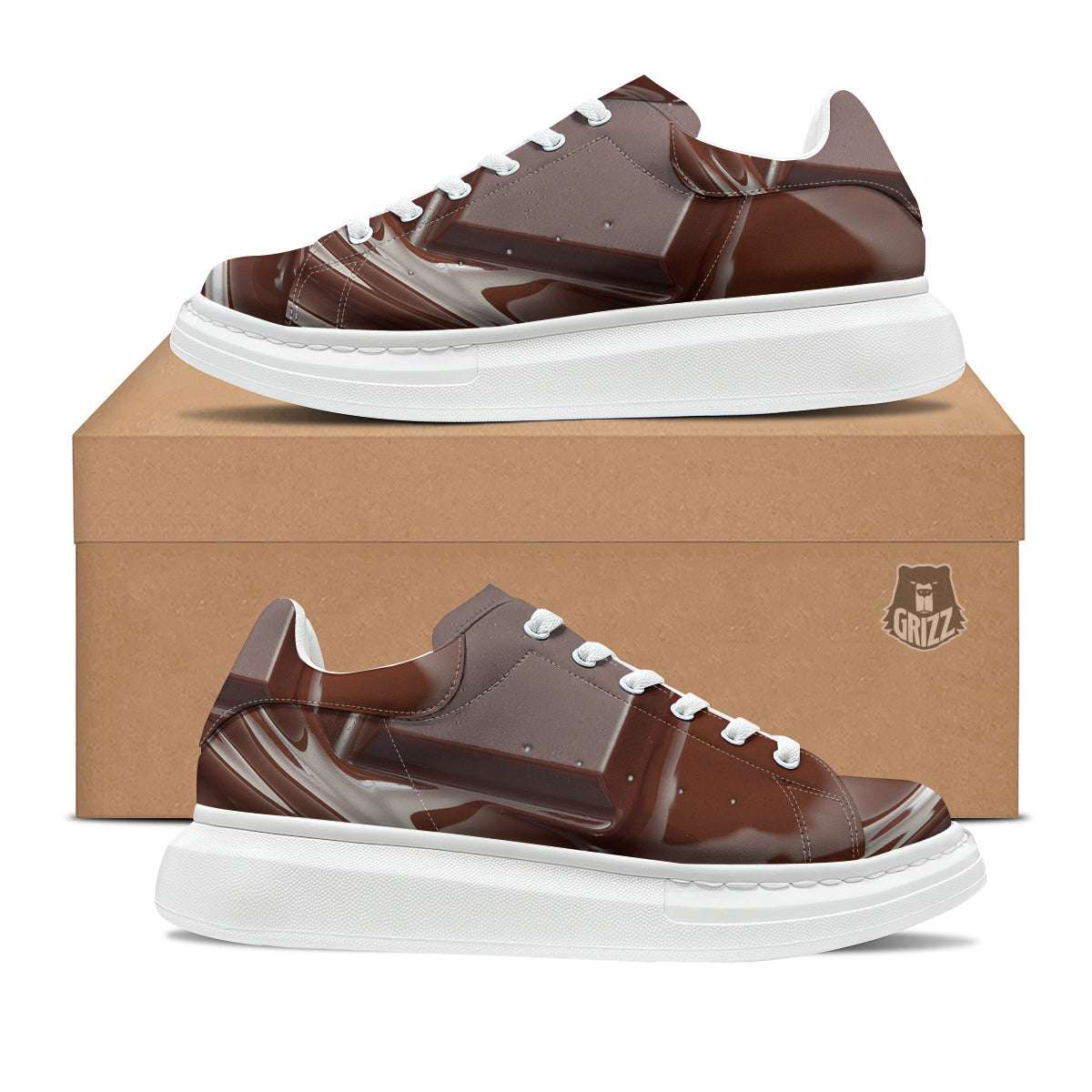 Chocolate Print Platform Shoes-grizzshop
