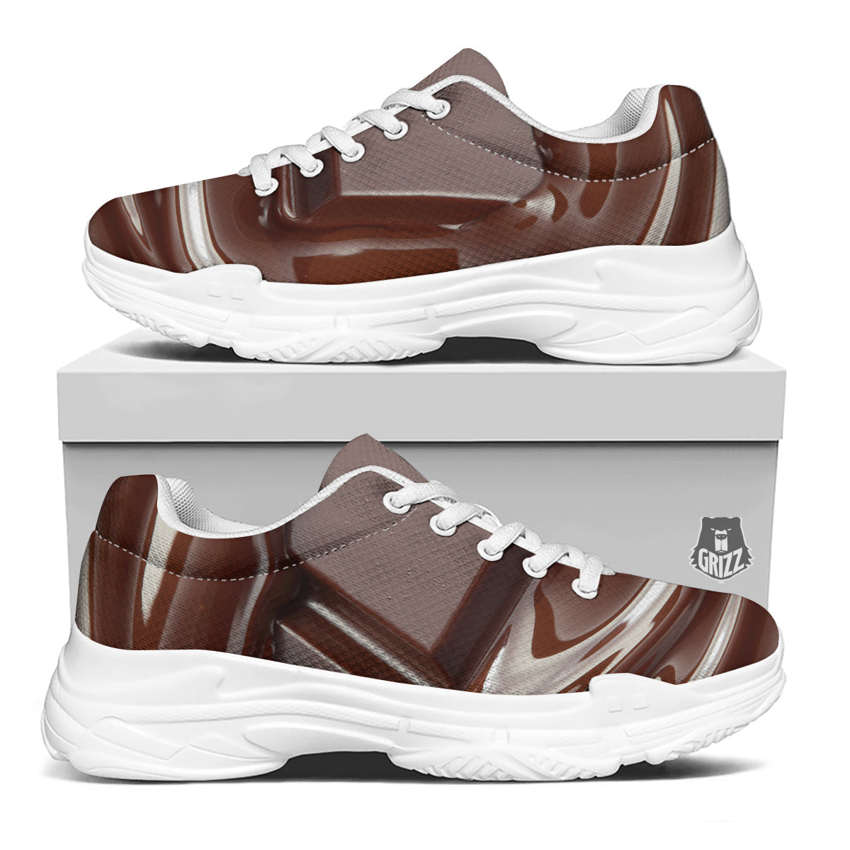 Chocolate Print White Chunky Shoes-grizzshop