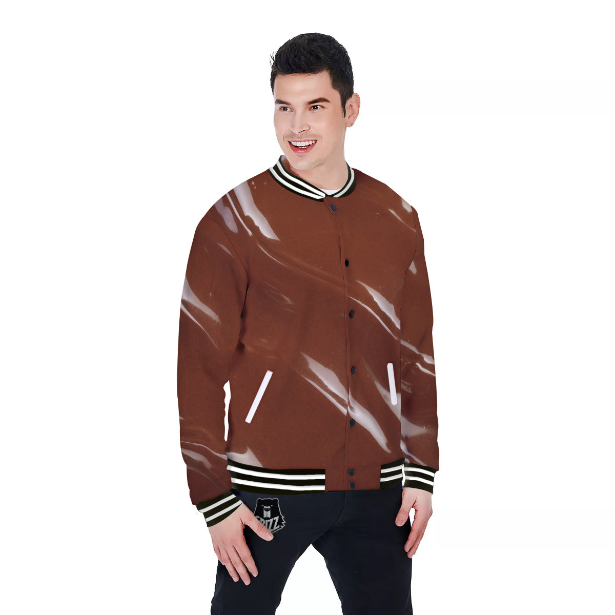 Chocolate Texture Print Baseball Jacket-grizzshop