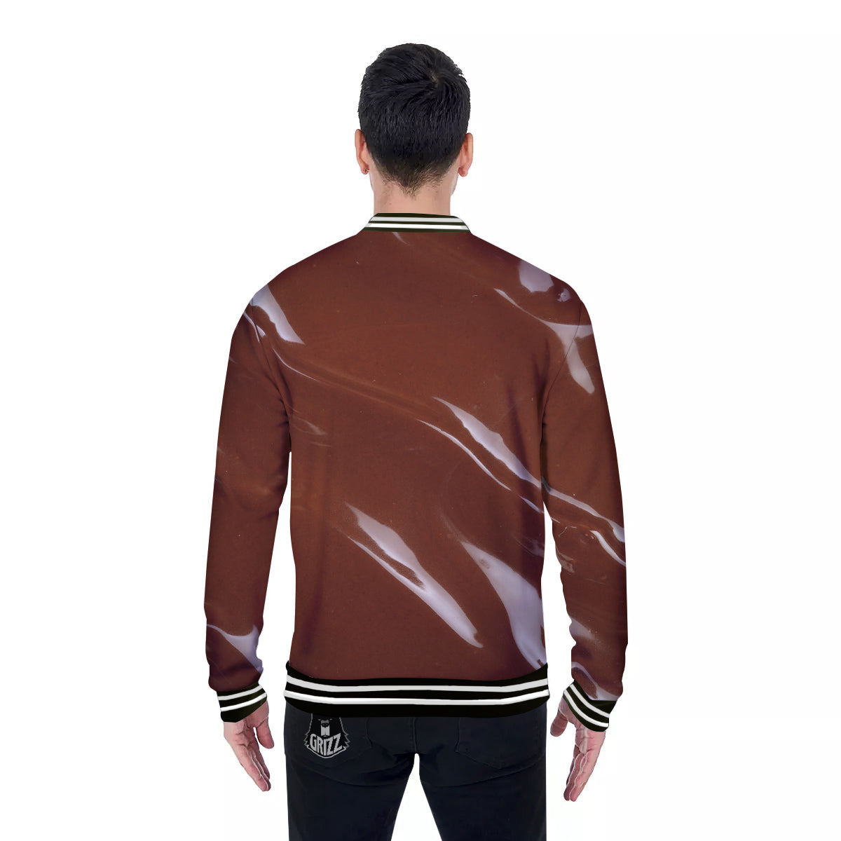 Chocolate Texture Print Baseball Jacket-grizzshop
