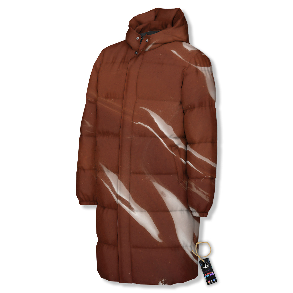 Chocolate Texture Print Long Down Jacket-grizzshop
