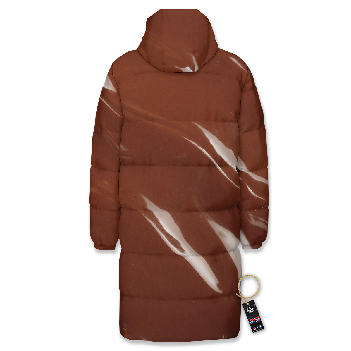 Chocolate Texture Print Long Down Jacket-grizzshop