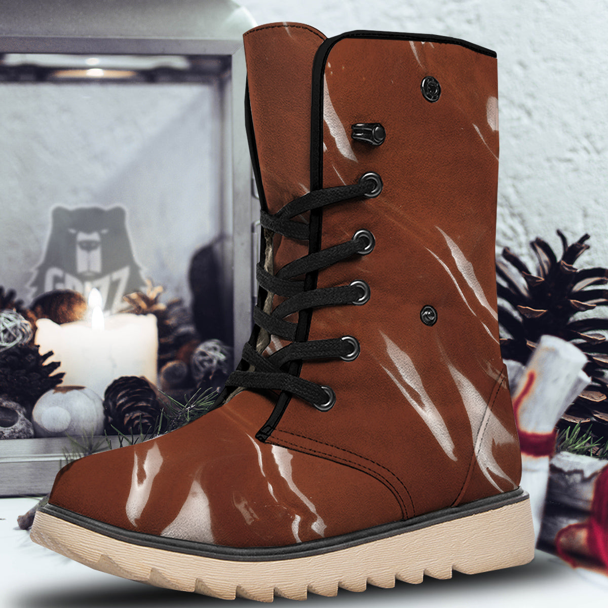 Chocolate Texture Print Snow Boots-grizzshop