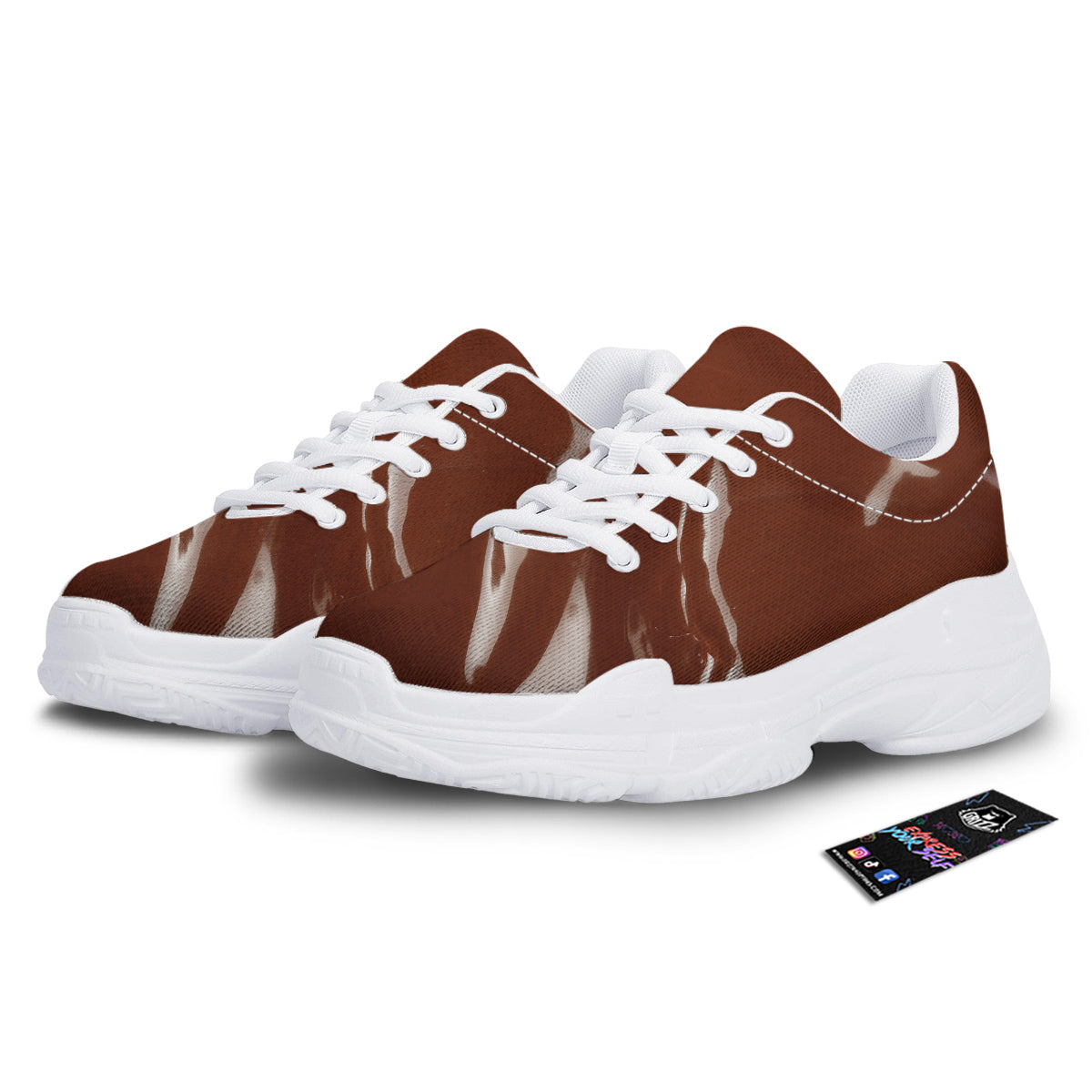Chocolate Texture Print White Chunky Shoes-grizzshop