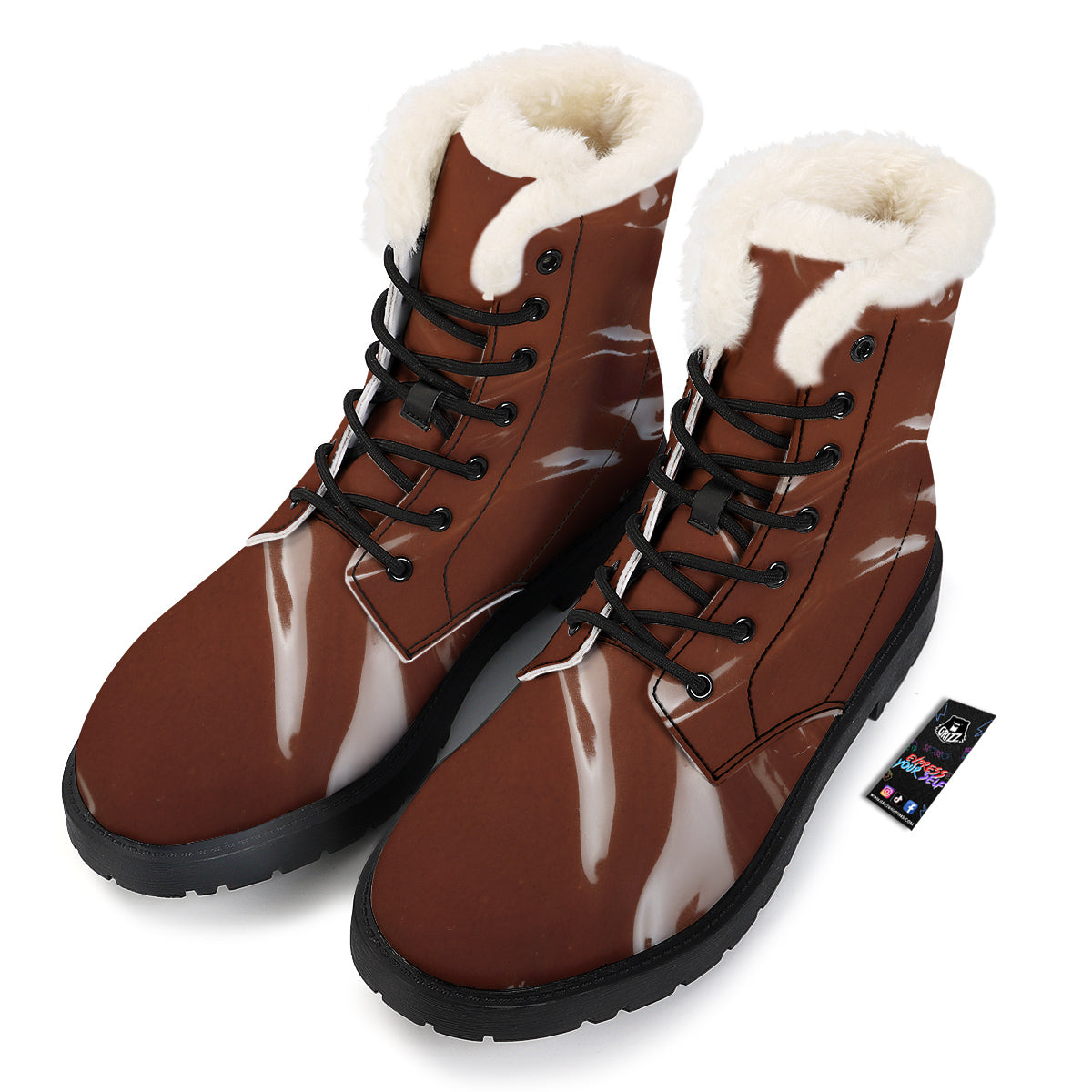 Chocolate Texture Print Winter Boots-grizzshop