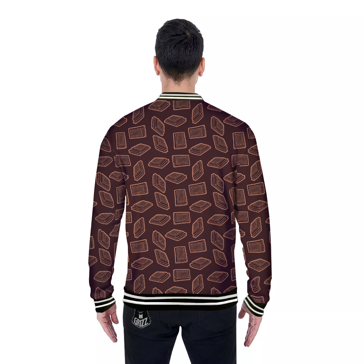 Chocolate Vintage Print Pattern Baseball Jacket-grizzshop