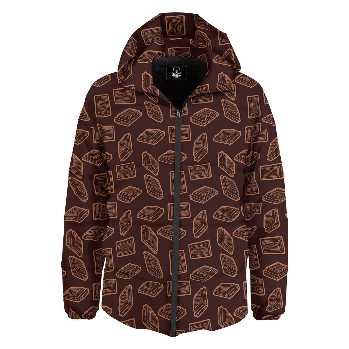 Chocolate Vintage Print Pattern Down Jacket-grizzshop