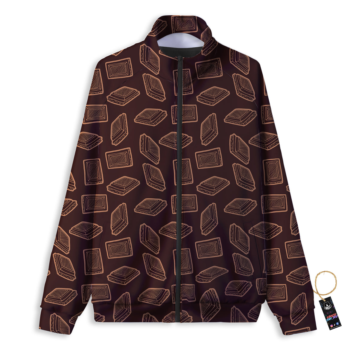 Chocolate Vintage Print Pattern Track Jacket-grizzshop
