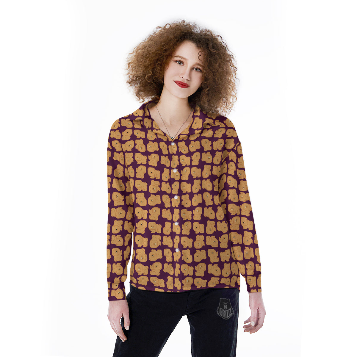 Chow chow And Purple Print Pattern Women's Long Sleeve Shirts-grizzshop