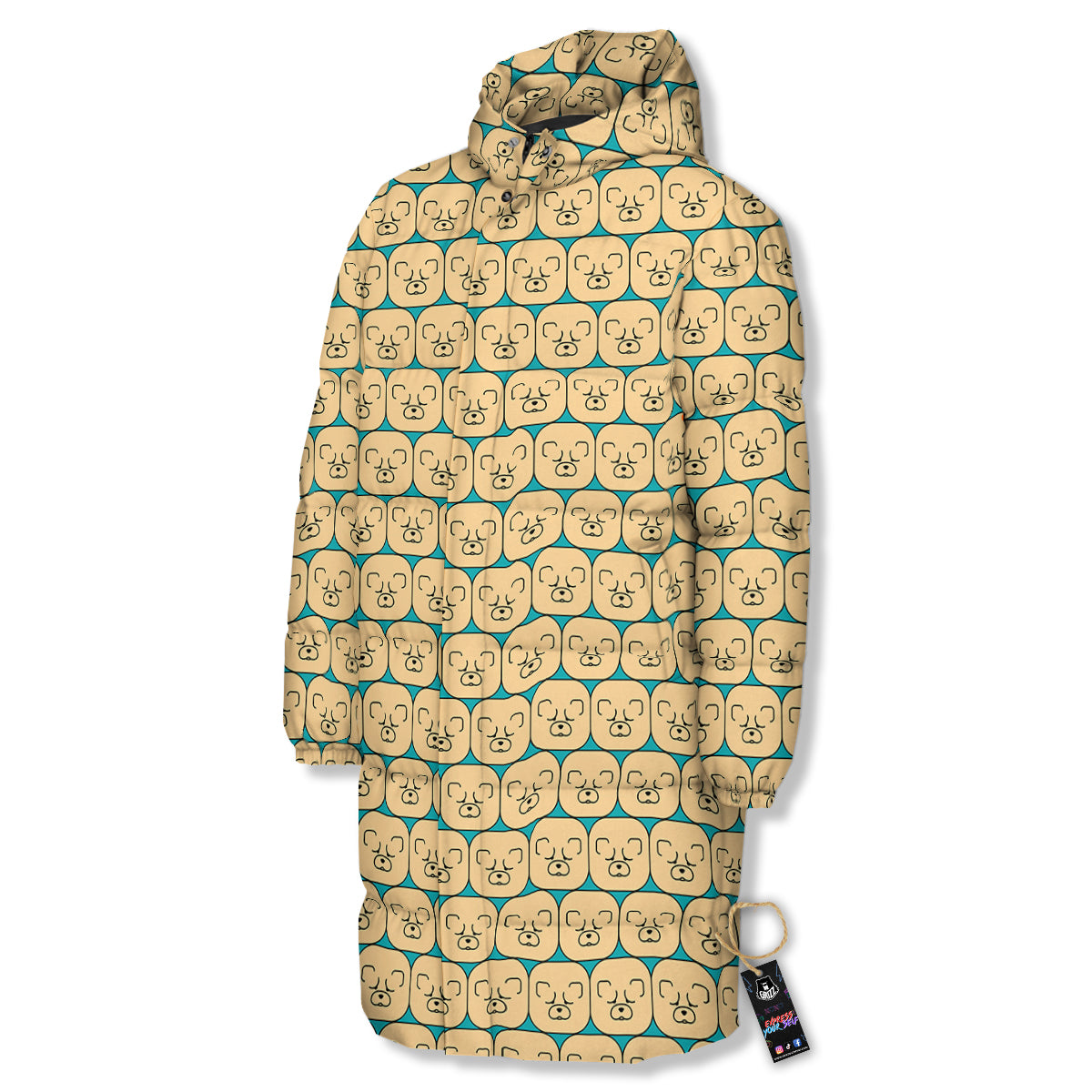 Chow chow Face Print Pattern Long Down Jacket-grizzshop