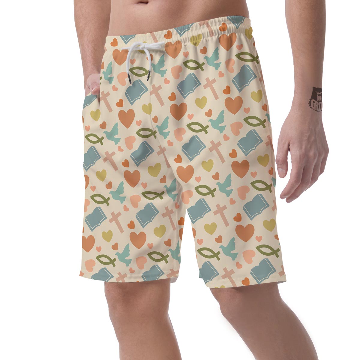 Christian Bible Pattern Print Men's Shorts-grizzshop