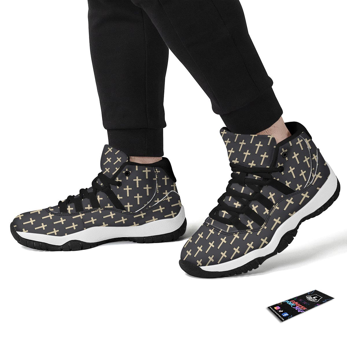 Christian Cross Pattern Print Black Bball Shoes-grizzshop