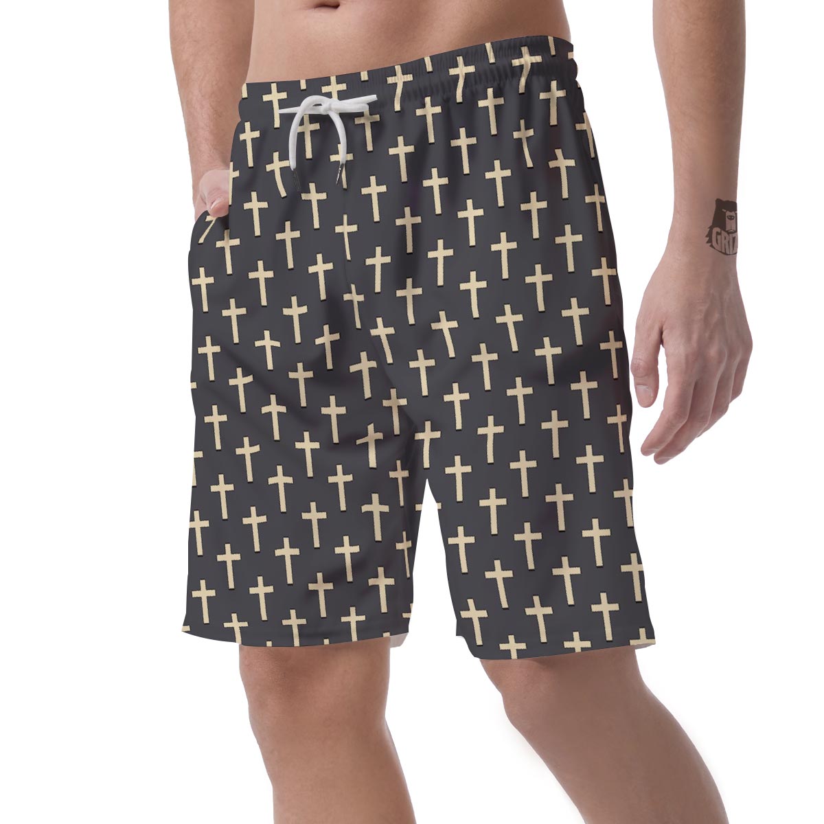 Christian Cross Pattern Print Men's Shorts-grizzshop