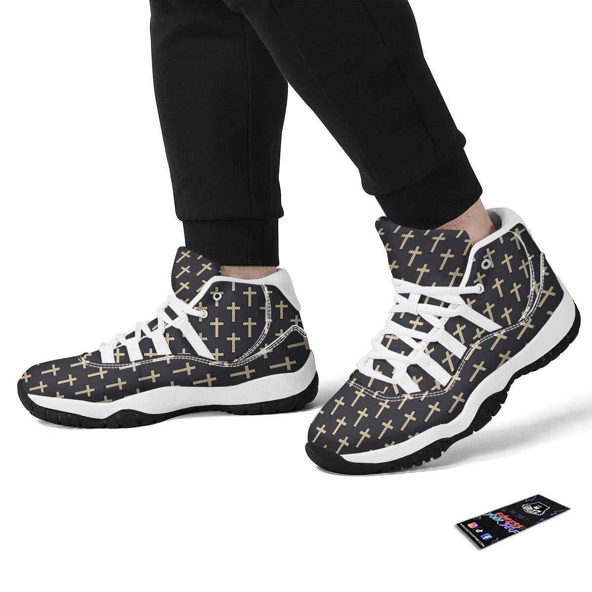 Christian Cross Pattern Print White Bball Shoes-grizzshop