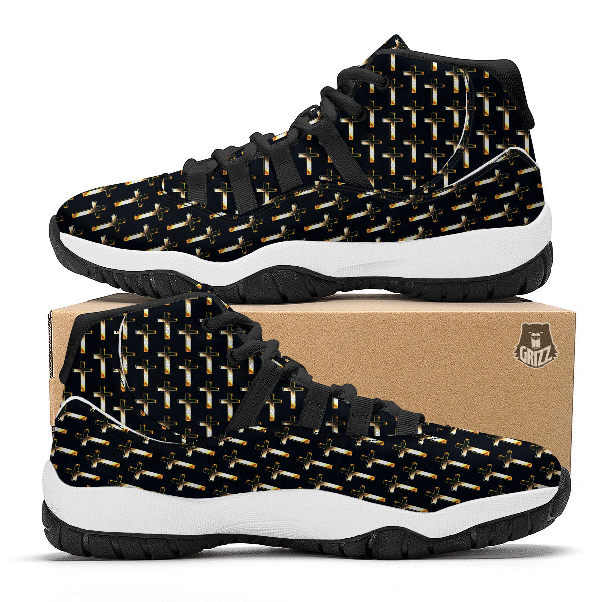 Christian Cross Print Pattern Black Bball Shoes-grizzshop