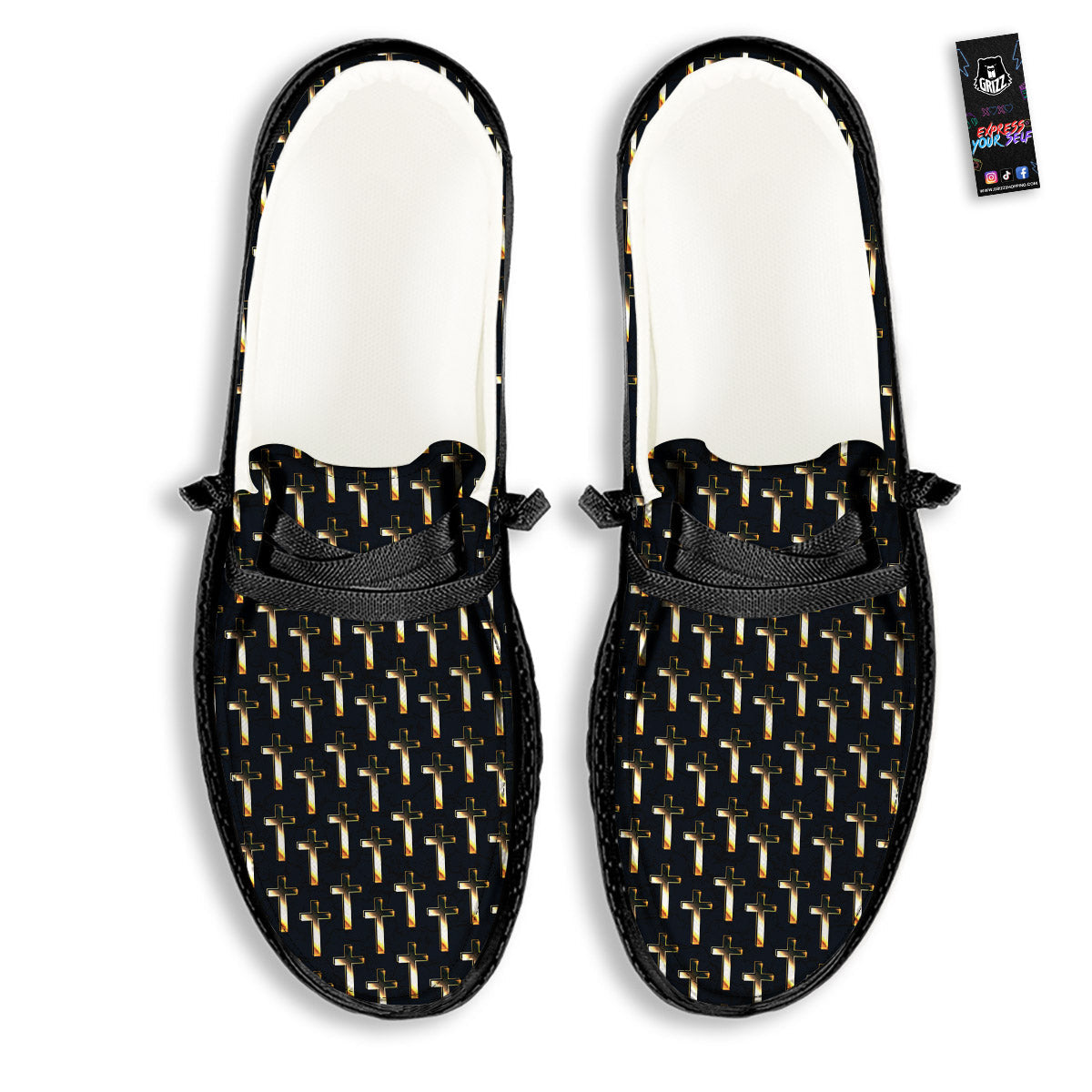 Christian Cross Print Pattern Black Loafers-grizzshop