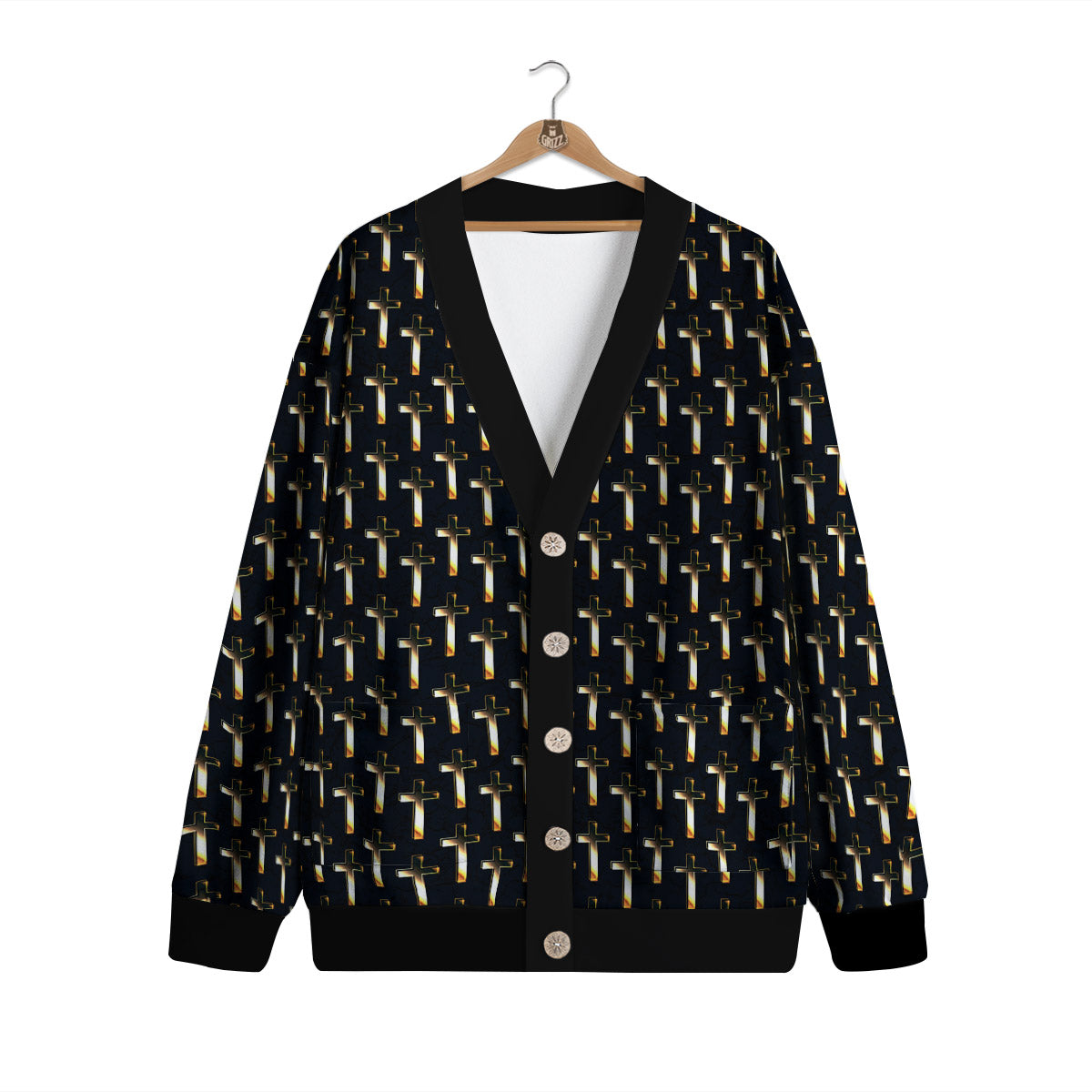 Christian Cross Print Pattern Cardigan-grizzshop