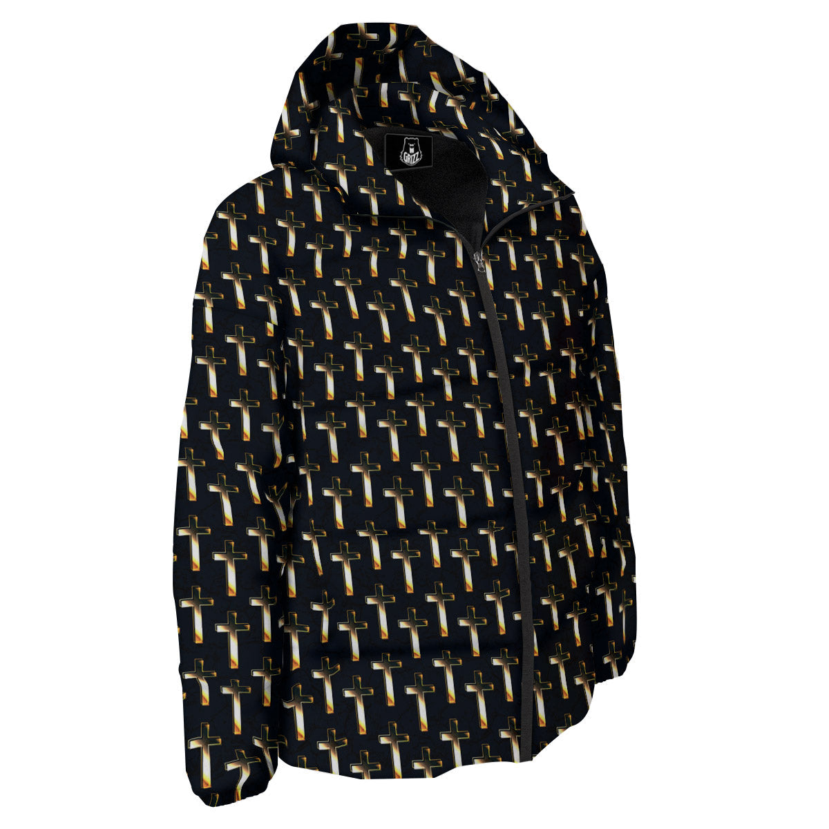 Christian Cross Print Pattern Down Jacket-grizzshop